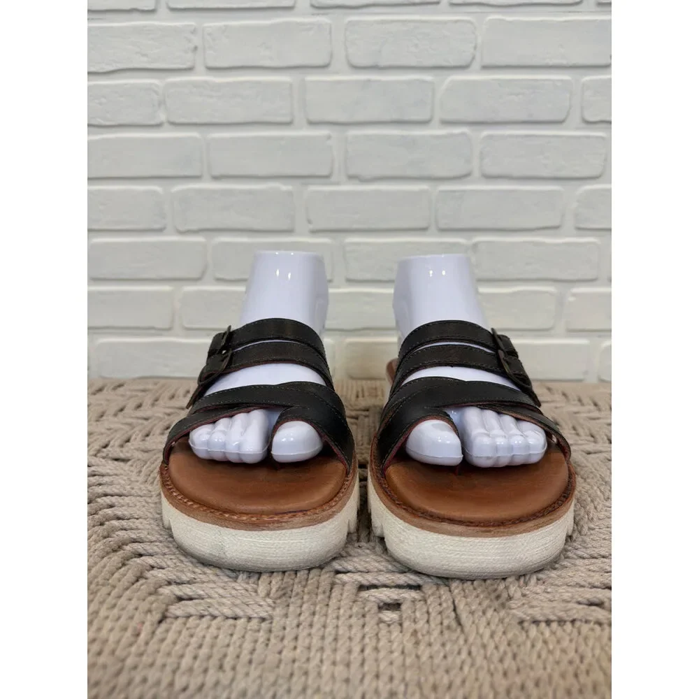B.E.D. Stü Multi-Strap Platform Sandals Black Leather Size 7.5